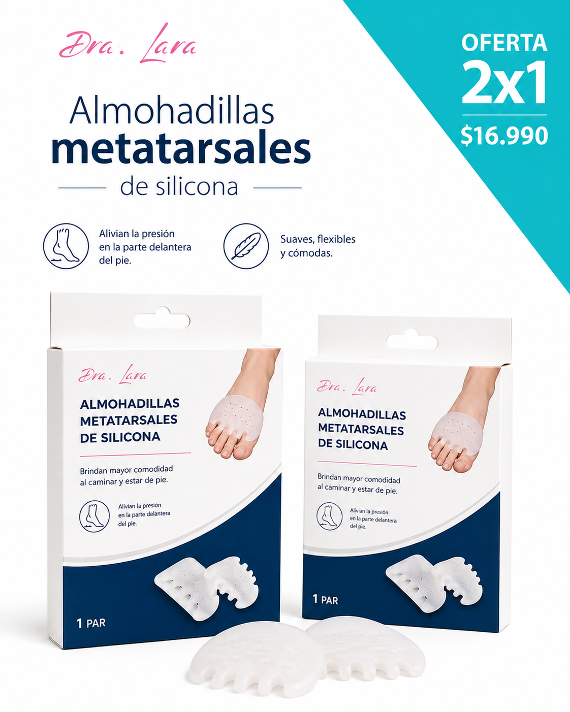 Almohadilla metatarsal de silicona medica- Alivio y del dolor en cada paso